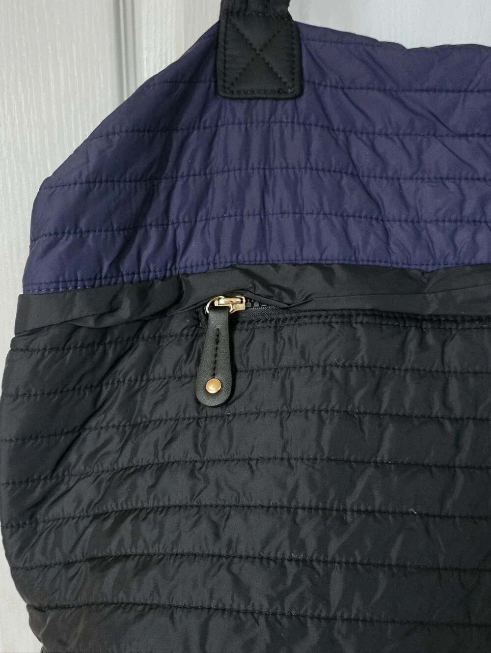 Sondra Roberts Squared Quilted Tote Bag, Navy and Black With Goldtone Hardware.